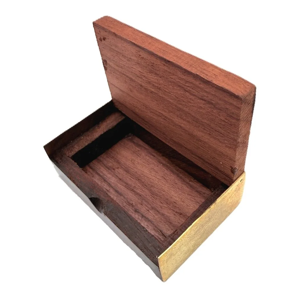 Mini Rosewood Trinket Pill Stash Box Brass Inlay Hand Crafted Vintage India 70s